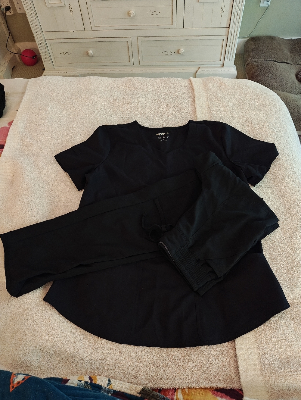 Scrubstar Women's Black Scrub Set Top Med Bottoms XS